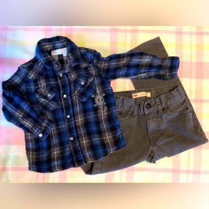 Bundle of toddler boy clothes. Levi pants and Amy Coe button up long sleeve.